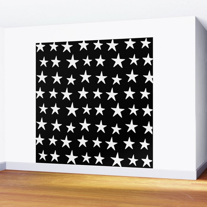 Star Pattern White On Black Wall Mural Gallery Image 2