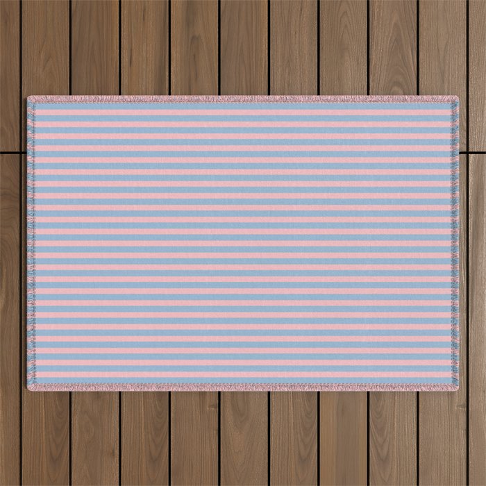 Ultra Fine Stripes Light Blue and Baby Pink Vertical Pattern Outdoor Rug Gallery Image 1