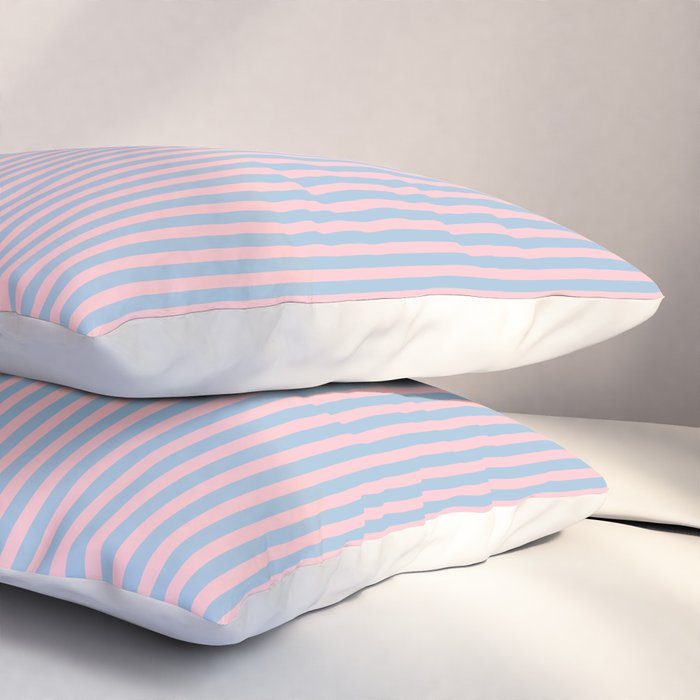 Ultra Fine Stripes Light Blue and Baby Pink Vertical Pattern Pillow Sham Gallery Image 3