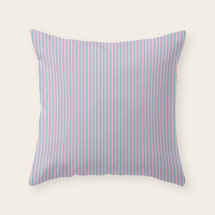 Ultra Fine Stripes Light Blue and Baby Pink Vertical Pattern Throw Pillow Gallery Image 6