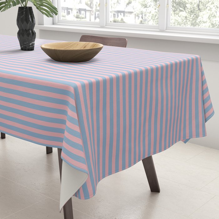 Ultra Fine Stripes Light Blue and Baby Pink Vertical Pattern Tablecloth Gallery Image 3