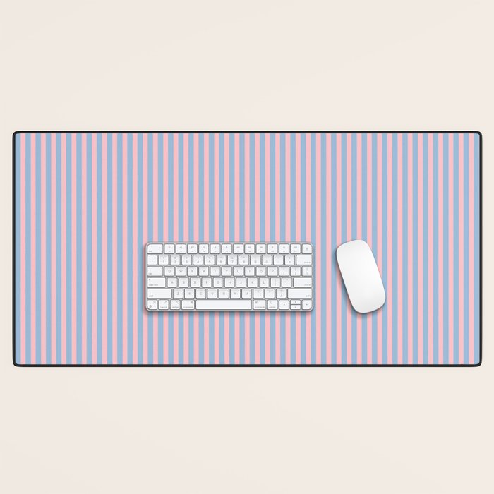 Ultra Fine Stripes Light Blue and Baby Pink Vertical Pattern Desk Mat Gallery Image 1