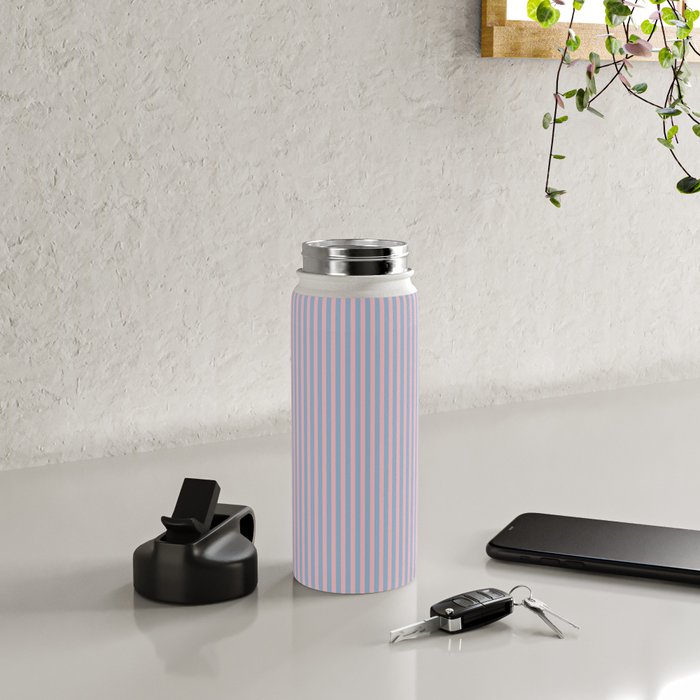 Ultra Fine Stripes Light Blue and Baby Pink Vertical Pattern Water Bottle Gallery Image 4