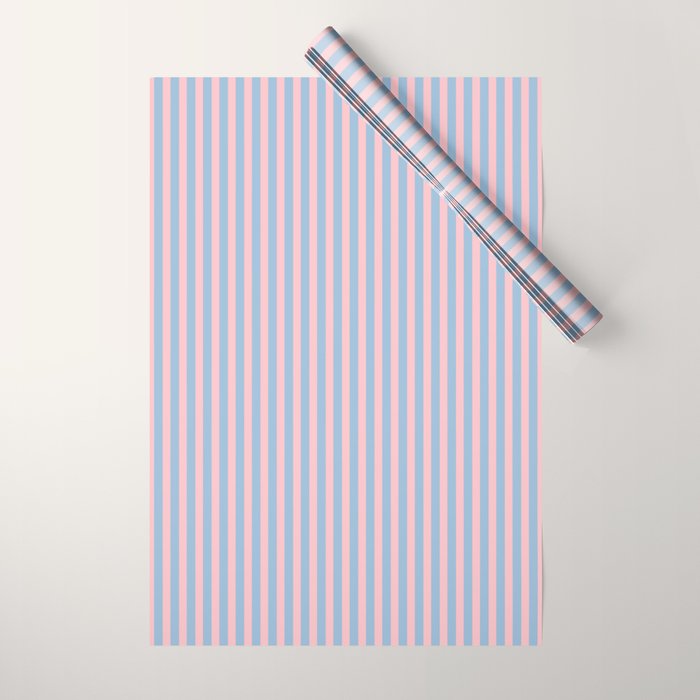Ultra Fine Stripes Light Blue and Baby Pink Vertical Pattern Wrapping Paper Gallery Image 1