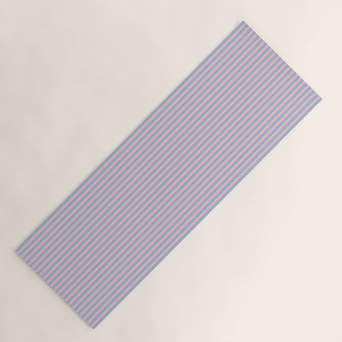 Ultra Fine Stripes Light Blue and Baby Pink Vertical Pattern Yoga Mat Gallery Image 1