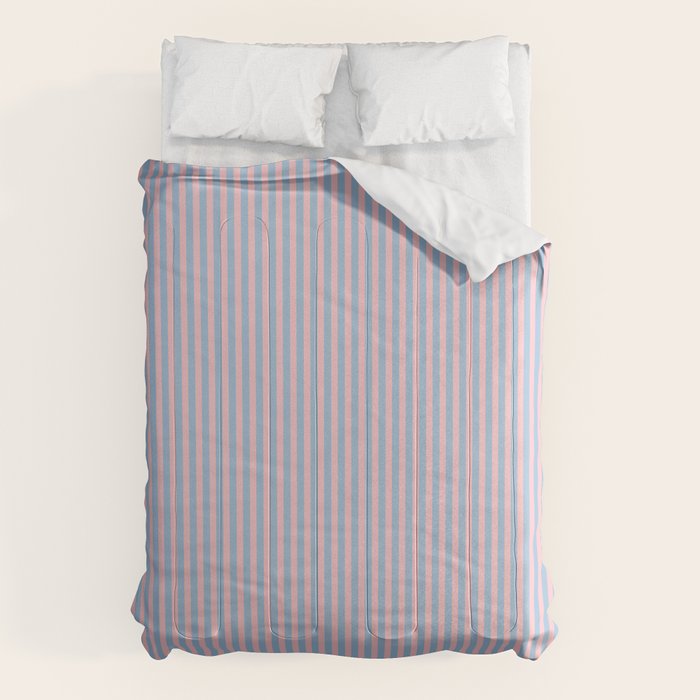 Ultra Fine Stripes Light Blue and Baby Pink Vertical Pattern Comforter Gallery Image 1