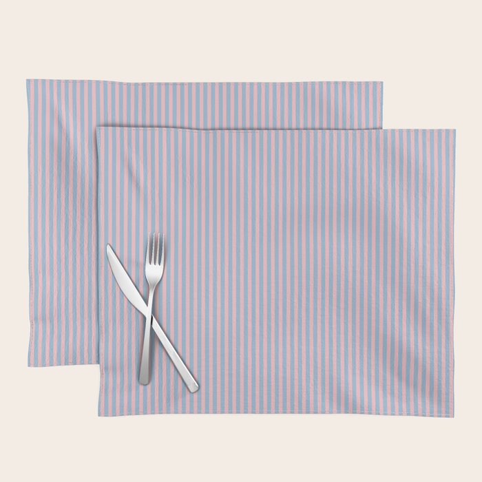 Ultra Fine Stripes Light Blue and Baby Pink Vertical Pattern Placemat Gallery Image 1