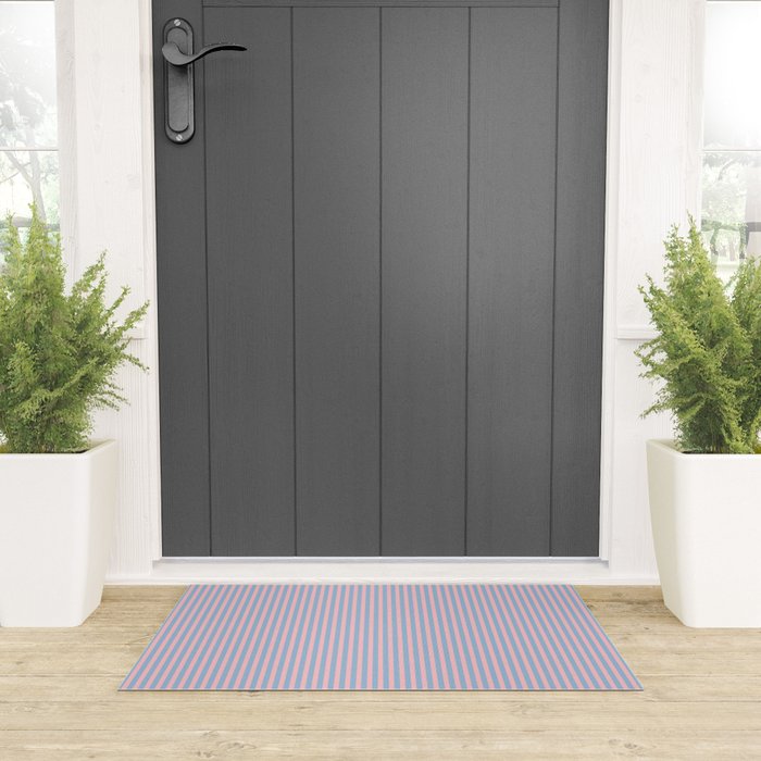 Ultra Fine Stripes Light Blue and Baby Pink Vertical Pattern Welcome Mat Gallery Image 3