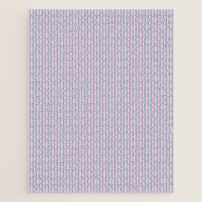Ultra Fine Stripes Light Blue and Baby Pink Vertical Pattern Jigsaw Puzzle Gallery Image 1