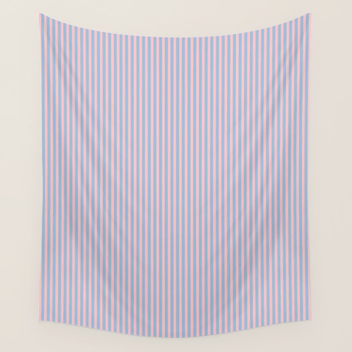 Ultra Fine Stripes Light Blue and Baby Pink Vertical Pattern Wall Tapestry Gallery Image 4