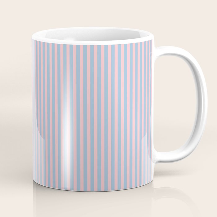 Ultra Fine Stripes Light Blue and Baby Pink Vertical Pattern Coffee Mug Gallery Image 1