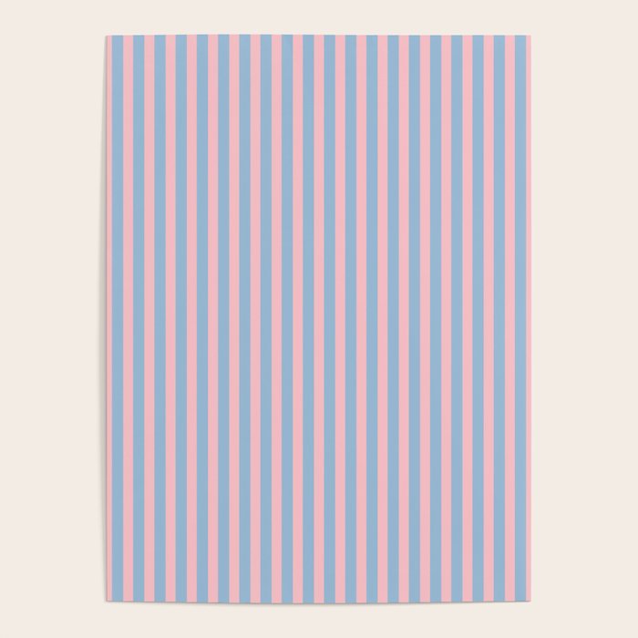 Ultra Fine Stripes Light Blue and Baby Pink Vertical Pattern Poster Gallery Image 1