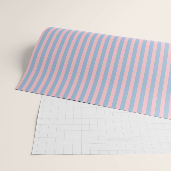 Ultra Fine Stripes Light Blue and Baby Pink Vertical Pattern Wrapping Paper Gallery Image 2
