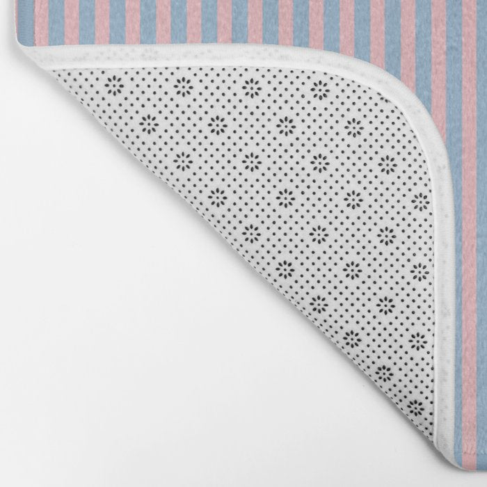 Ultra Fine Stripes Light Blue and Baby Pink Vertical Pattern Bath Mat Gallery Image 2