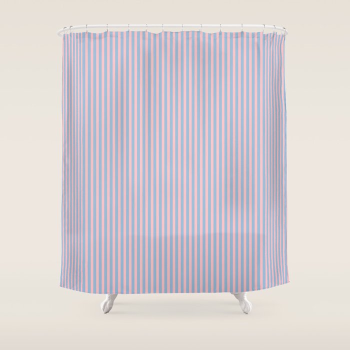 Ultra Fine Stripes Light Blue and Baby Pink Vertical Pattern Shower Curtain Gallery Image 1