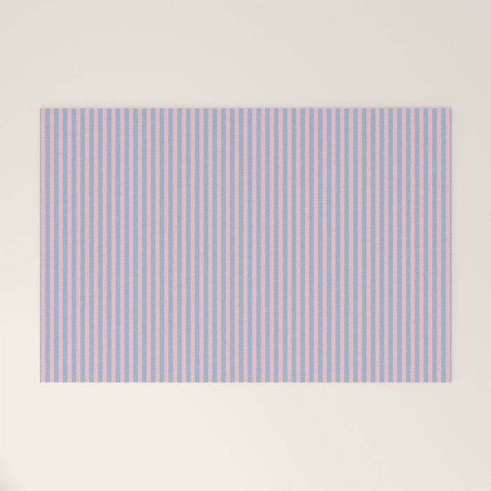 Ultra Fine Stripes Light Blue and Baby Pink Vertical Pattern Welcome Mat Gallery Image 1