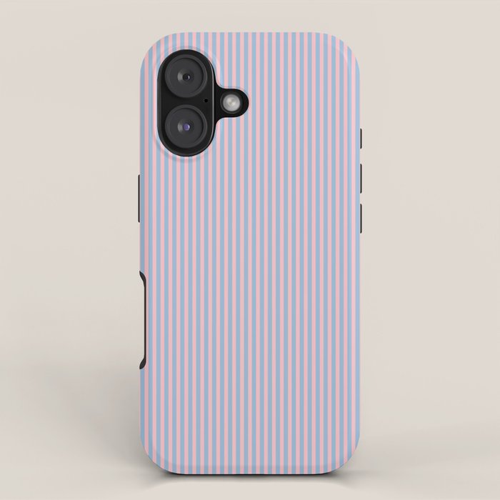 Ultra Fine Stripes Light Blue and Baby Pink Vertical Pattern iPhone Case Gallery Image 1