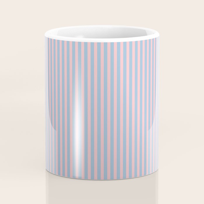 Ultra Fine Stripes Light Blue and Baby Pink Vertical Pattern Coffee Mug Gallery Image 4