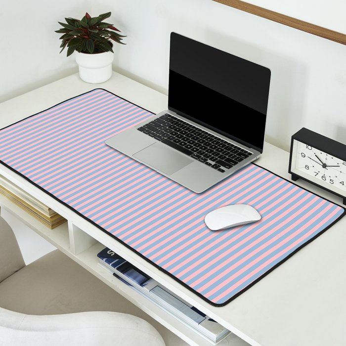 Ultra Fine Stripes Light Blue and Baby Pink Vertical Pattern Desk Mat Gallery Image 2