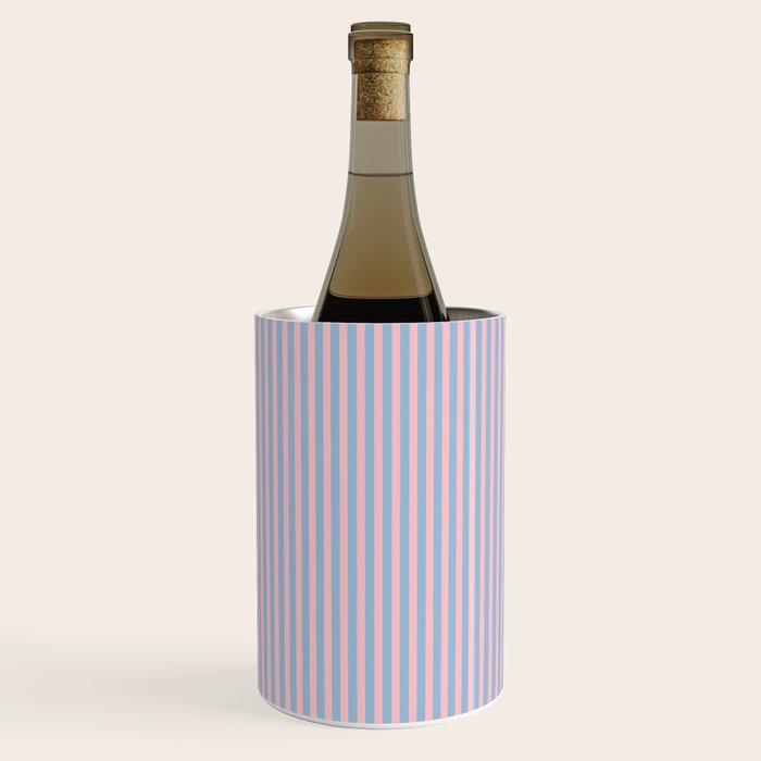 Ultra Fine Stripes Light Blue and Baby Pink Vertical Pattern Wine Chiller Gallery Image 1