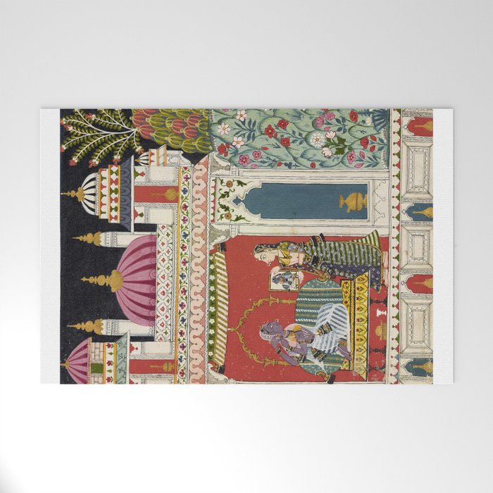 Antique Indian Illustration Princess Mirror Welcome Mat Gallery Image 1