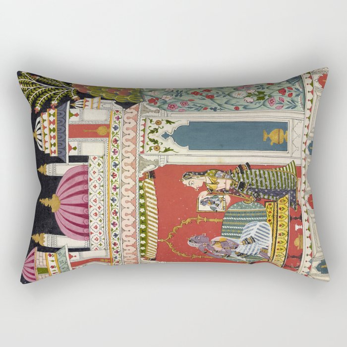 Antique Indian Illustration Princess Mirror Rectangular Pillow Gallery Image 2