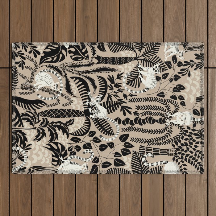 Jungle adventure bohemian black Outdoor Rug Gallery Image 1