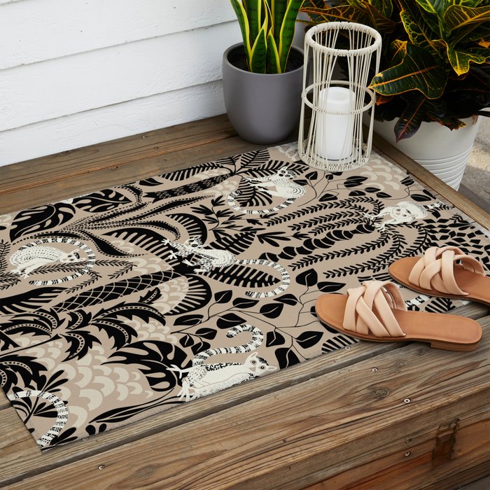 Jungle adventure bohemian black Outdoor Rug Gallery Image 2