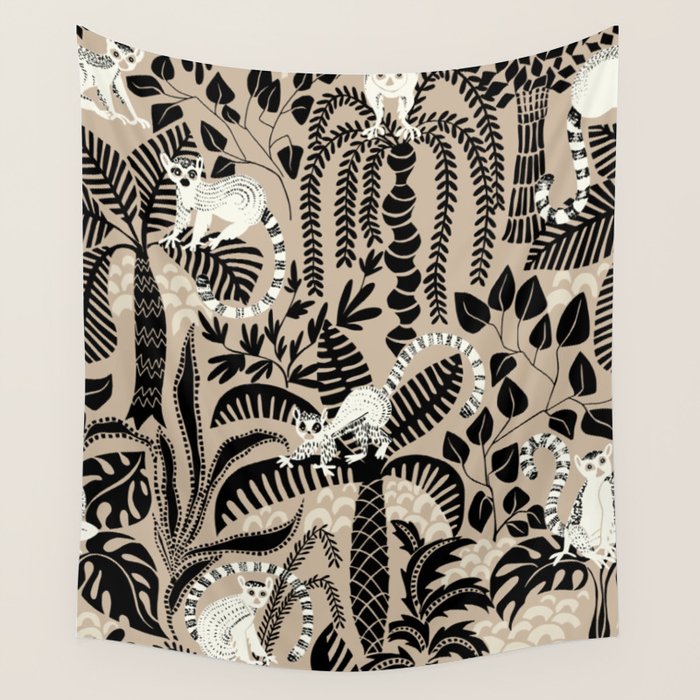 Jungle adventure bohemian black Wall Tapestry Gallery Image 1