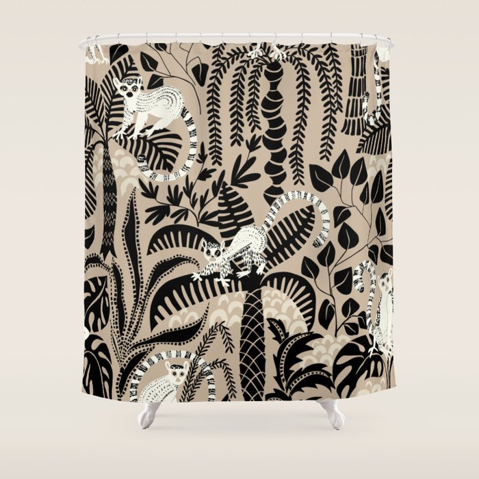 Jungle adventure bohemian black Shower Curtain Gallery Image 1