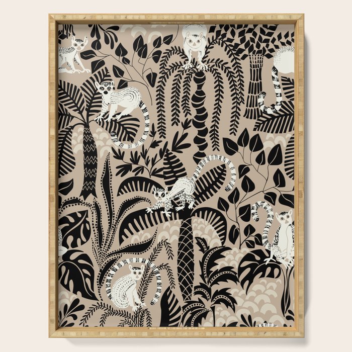 Jungle adventure bohemian black Serving Tray Gallery Image 1