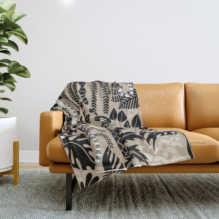 Jungle adventure bohemian black Throw Blanket Gallery Image 1
