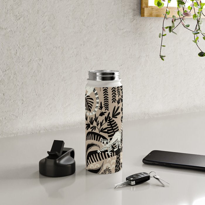 Jungle adventure bohemian black Water Bottle Gallery Image 4