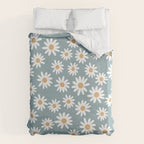 Daisies - daisy floral repeat, daisy flowers, 70s, retro, black, daisy florals dusty blue Duvet Cover Gallery Image 6