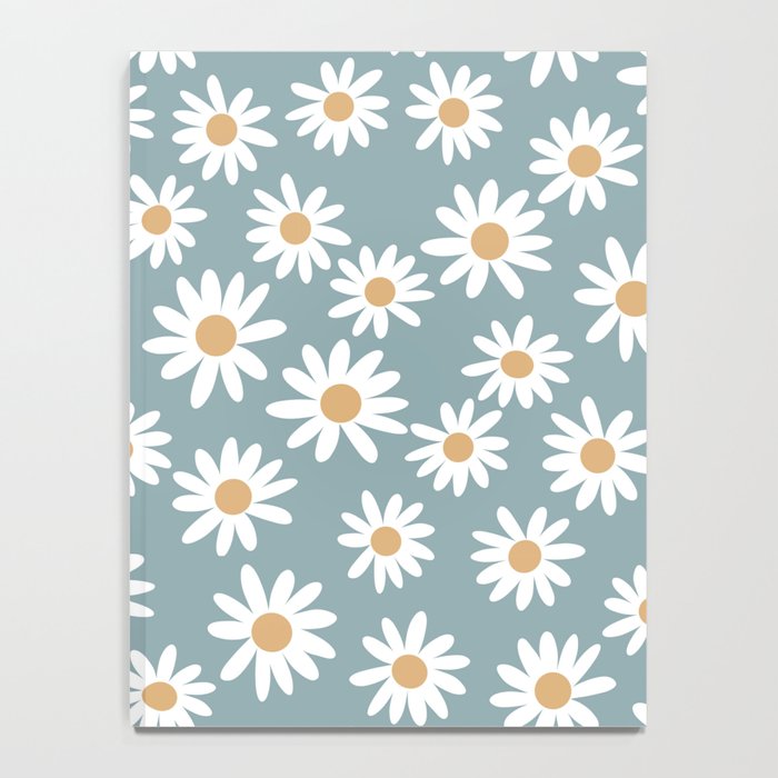 Daisies - daisy floral repeat, daisy flowers, 70s, retro, black, daisy florals dusty blue Notebook Gallery Image 4