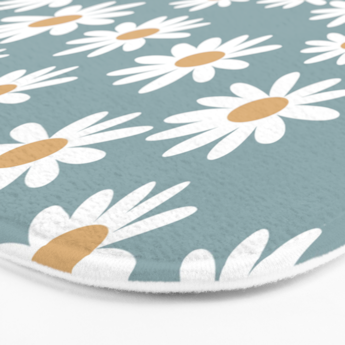 Daisies - daisy floral repeat, daisy flowers, 70s, retro, black, daisy florals dusty blue Bath Mat Gallery Image 3