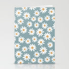 Daisies - daisy floral repeat, daisy flowers, 70s, retro, black, daisy florals dusty blue Stationery Card Gallery Image 2