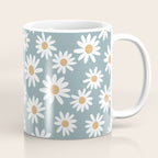 Daisies - daisy floral repeat, daisy flowers, 70s, retro, black, daisy florals dusty blue Coffee Mug Gallery Image 1