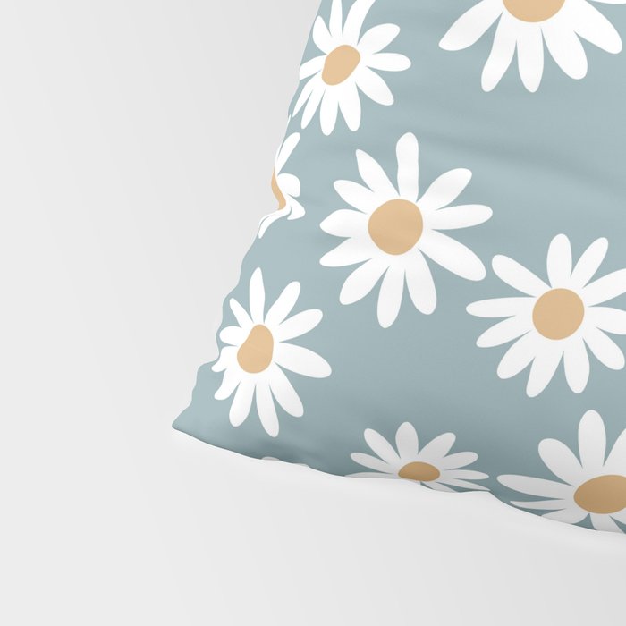 Daisies - daisy floral repeat, daisy flowers, 70s, retro, black, daisy florals dusty blue Pillow Sham Gallery Image 4