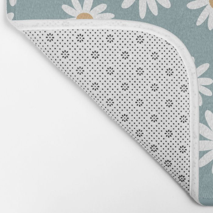 Daisies - daisy floral repeat, daisy flowers, 70s, retro, black, daisy florals dusty blue Bath Mat Gallery Image 2