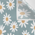 Daisies - daisy floral repeat, daisy flowers, 70s, retro, black, daisy florals dusty blue Wall Tapestry Gallery Image 3