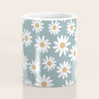 Daisies - daisy floral repeat, daisy flowers, 70s, retro, black, daisy florals dusty blue Coffee Mug Gallery Image 4
