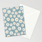 Daisies - daisy floral repeat, daisy flowers, 70s, retro, black, daisy florals dusty blue Stationery Card Gallery Image 2
