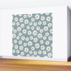 Daisies - daisy floral repeat, daisy flowers, 70s, retro, black, daisy florals dusty blue Wall Mural Gallery Image 2