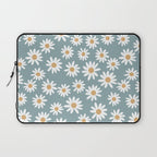 Daisies - daisy floral repeat, daisy flowers, 70s, retro, black, daisy florals dusty blue Laptop Sleeve Gallery Image 1