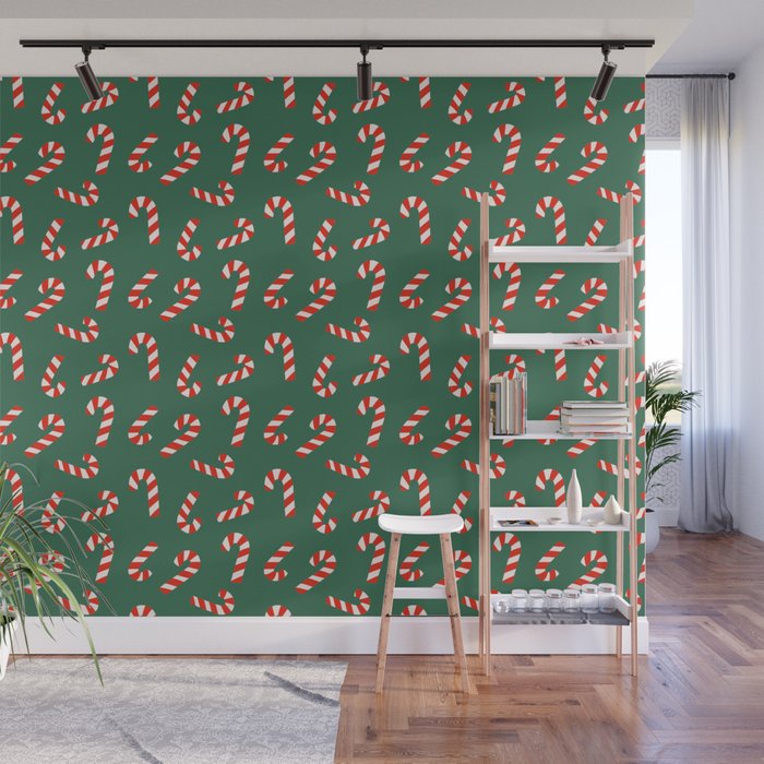 Candy Canes - Green Wall Mural Gallery Image 1