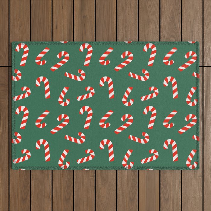 Candy Canes - Green Outdoor Rug Gallery Image 1
