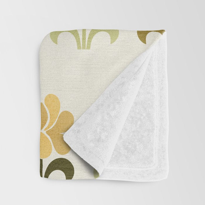 70s Retro Florals Pattern with Linen Texture Throw Blanket Gallery Image 3