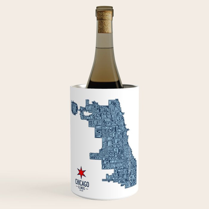 Chicago Neighborhood Map Wine Chiller Gallery Image 1