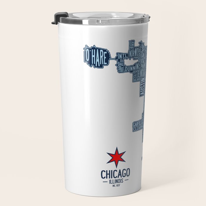 Chicago Neighborhood Map Travel Mug Gallery Image 3